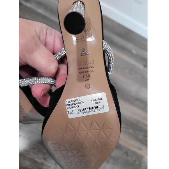 Schutz Pearl Glam Heel Black‎ Nude Buck Pointed Toe Mules Women's Size 7.5 - Picture 5 of 8